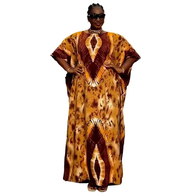 African Plus Size Dresses for Women Autumn Elegant African Half Sleeve V-neck Printing Long Maxi Dress Dashiki African Clothing