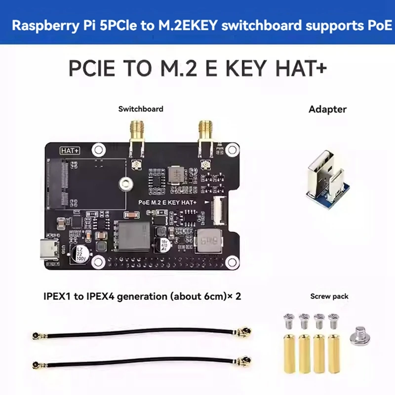 Para raspberry pi 5 pcie para m.2 e chave com chapéu poe + placa de expansão be200 placa de rede sem fio tri-band para rpi 5