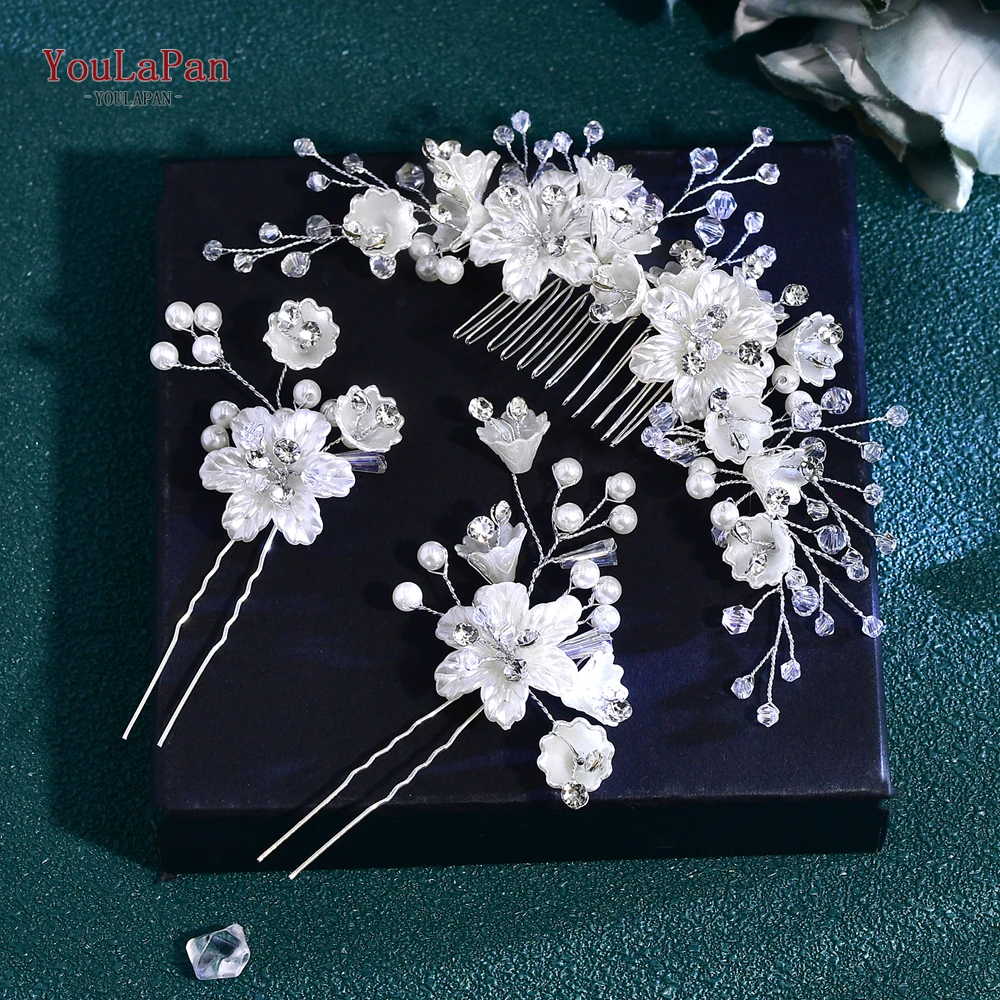 YouLaPan Bride Flower Hair Comb Setting Bridal Wedding Bling Crystal  Hair Jewelry Hair Pins Hair Accessories Women Tiara HP755