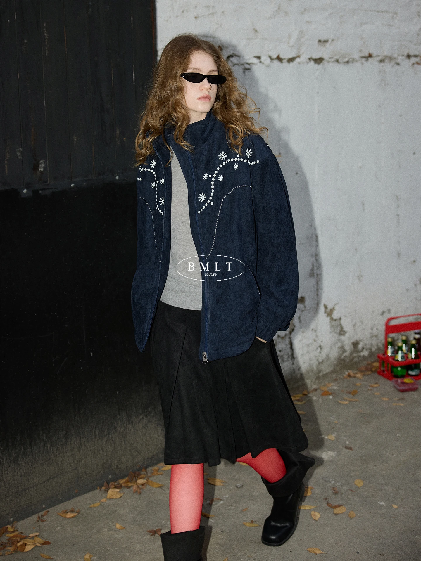 

BMLT Women's Thiened Warm Cotton Jaet Embroidered Design Casual Top Korean Sle Spring Outerwear Long Sve Stand Collar