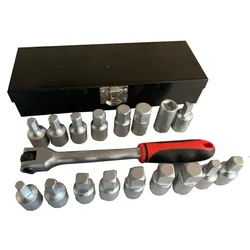 18pc Oil Drain Sump Plug Key Set Universal 3/8 Inch Drive Joint Impact Wrench Set Hex Square Triangle Socket