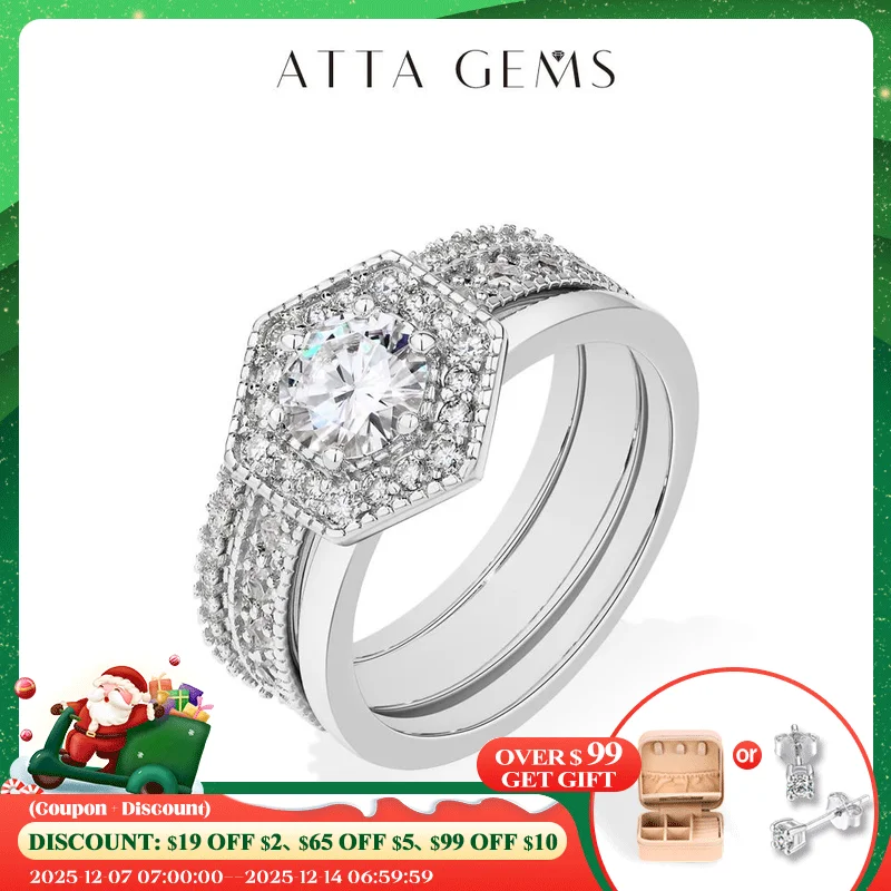 

ATTAGEMS Original Round Cut 6mm Moissanite 3pc Rings Set 925Sterling Silver Luxury Engegament Wedding Women‘s Ring Fine Jewelry