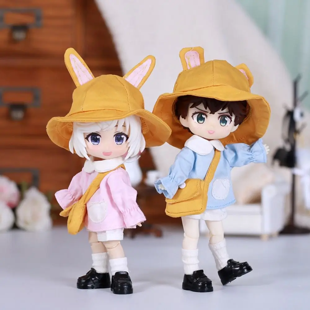 

Kindergarten Ob11 Doll Clothes Rabbit Bear Ears Fisherman Hat Obitsu11 School Uniform Dress Up Handmade BJD Doll Outfit