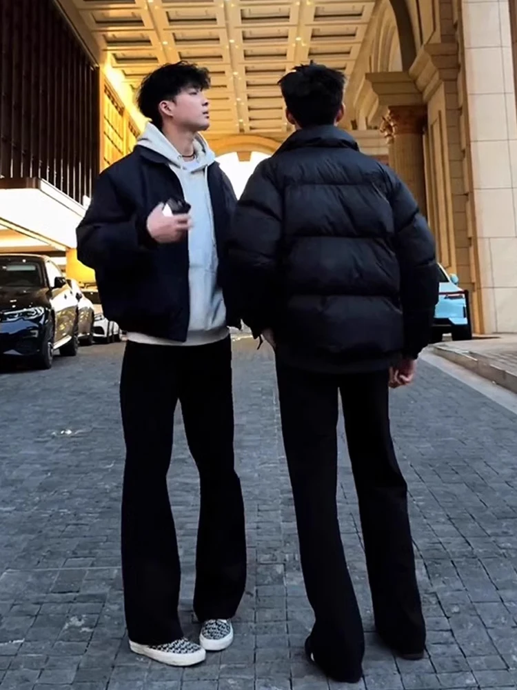 アメリカンスタイル ブラック ナイフエッジ フレア メンズパンツ 春秋 クリーンフィット ストレート ドレープパンツ クール カジュアル ロングパンツ