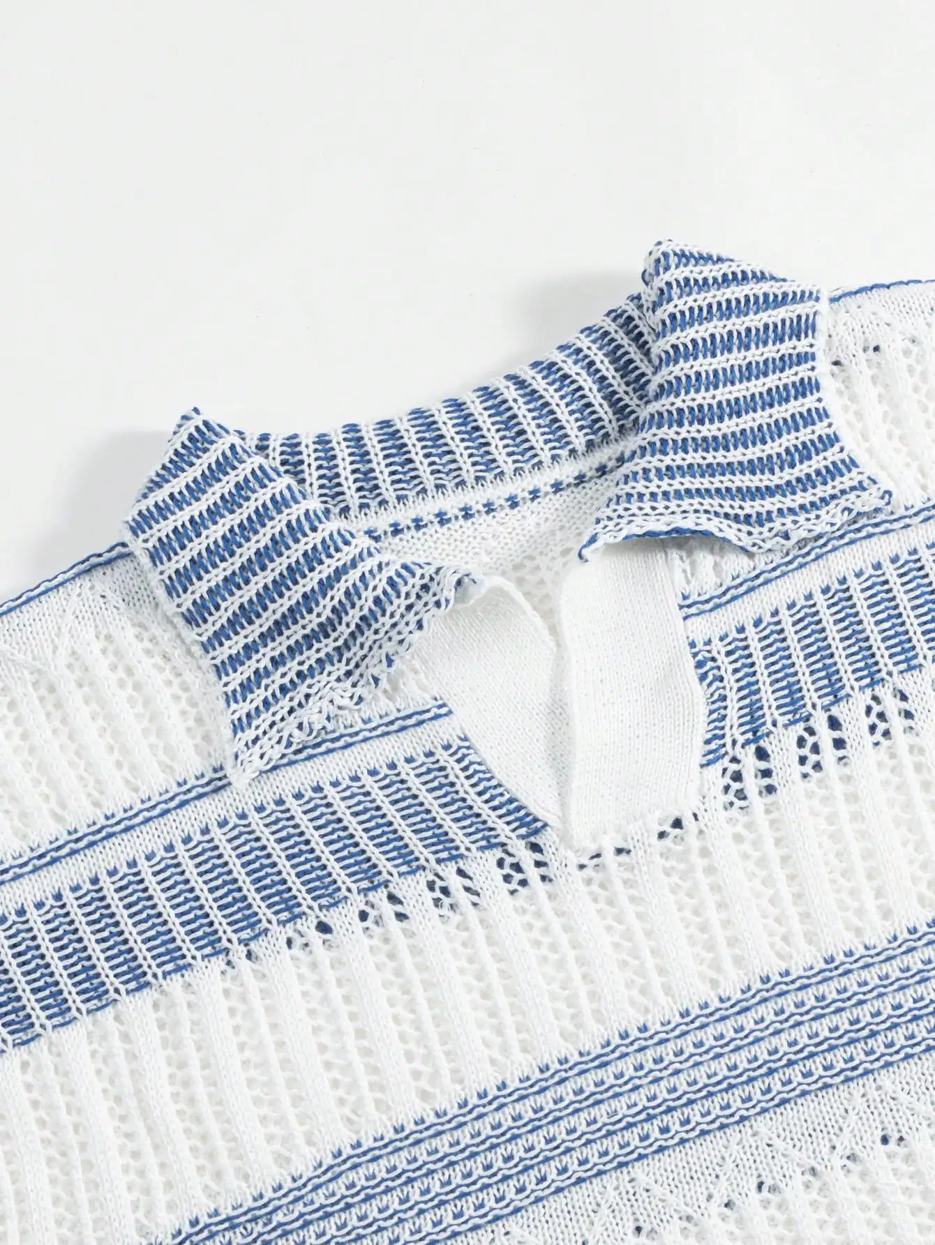 Men's Breathable Striped Knit Short Sleeve Polo with Hollow-Out Design for Casual Summer Wear