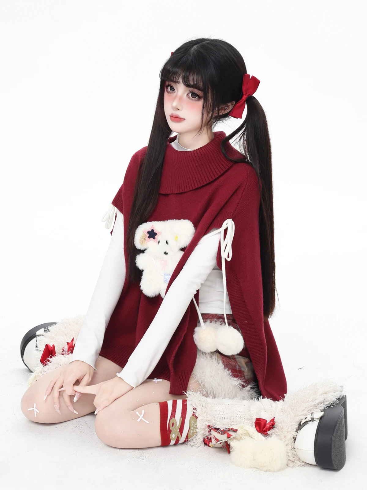 Weihnachten Süße Cool Girl Plüsch Hund Gestrickte Pullover Capes Lose Beiläufige Vielseitige High Neck Gestrickte Pullover Schal Winter Frauen