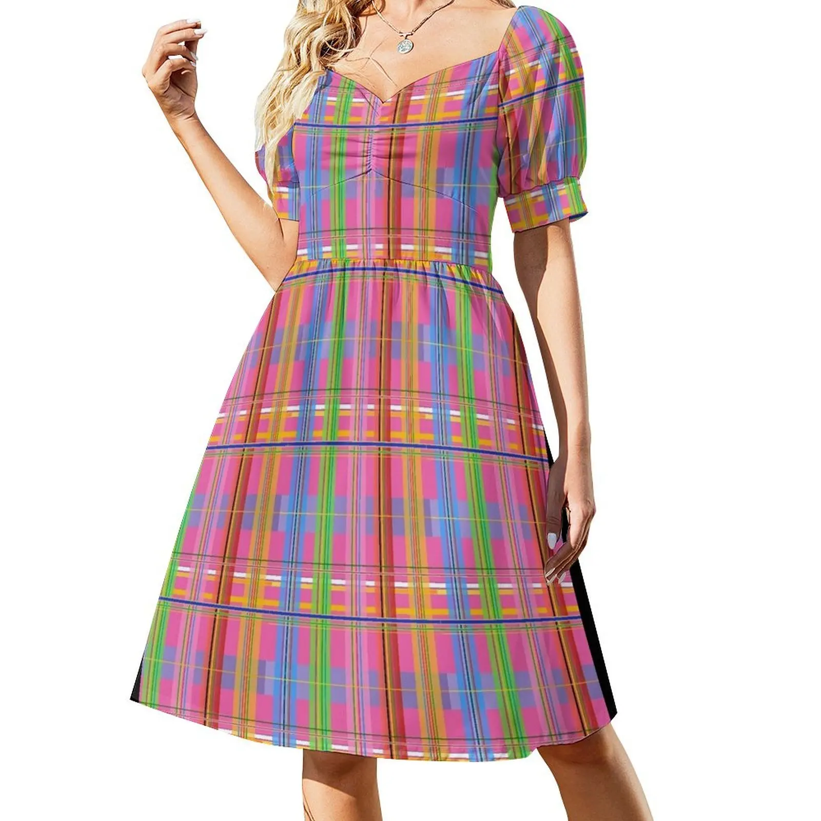 

Bright Plaid Colors Dress elegant guest wedding dress fairy dress women evening