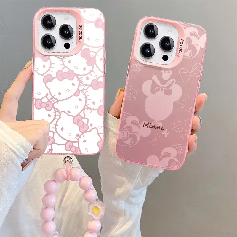 ميكي ماوس كيتي القط لطيف الفضة القوس سوار غلاف لسامسونج غالاكسي A16 A15 A21S A72 A52 A52S A06 A51 A31 A71 IMD حالة