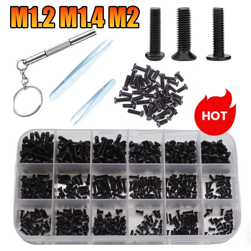 Mini Screws Set M1.2 M1.4 M2 Cross Phillips Flat/Countersunk/Pan Head Screw Bolt for Eyeglasses Watch Computer Notebook DIY