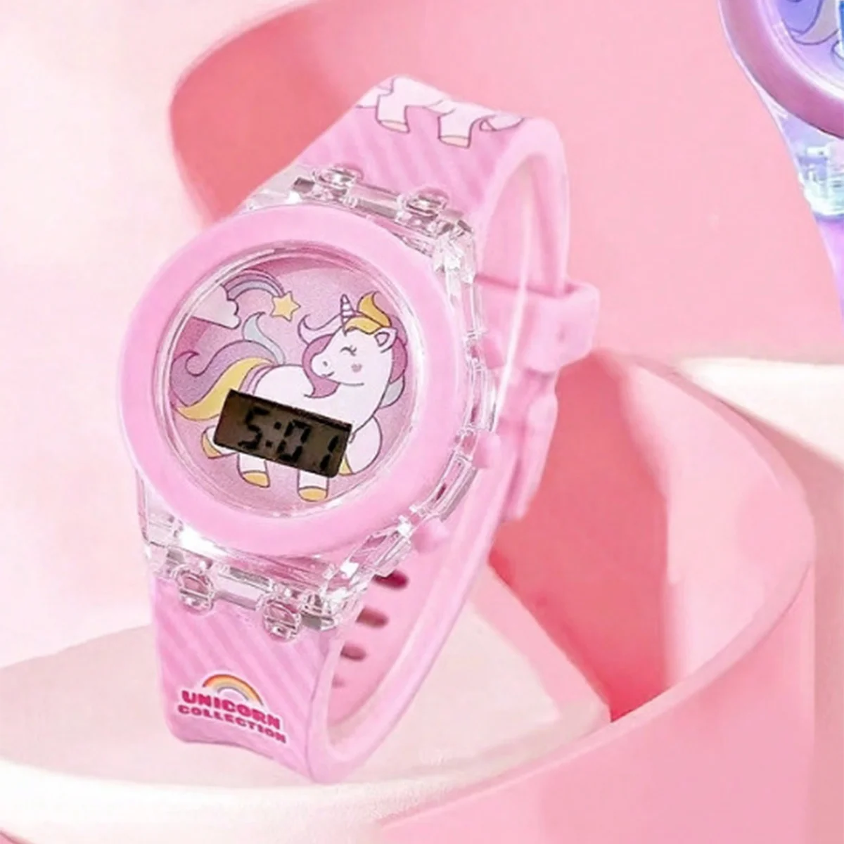 1 Stuks Jelly Candy Cartoon Eenhoorn Digitale Wijzer Quartz Licht Meisje Horloge 1 Stuks Wit Konijn Gras Sieraden Set