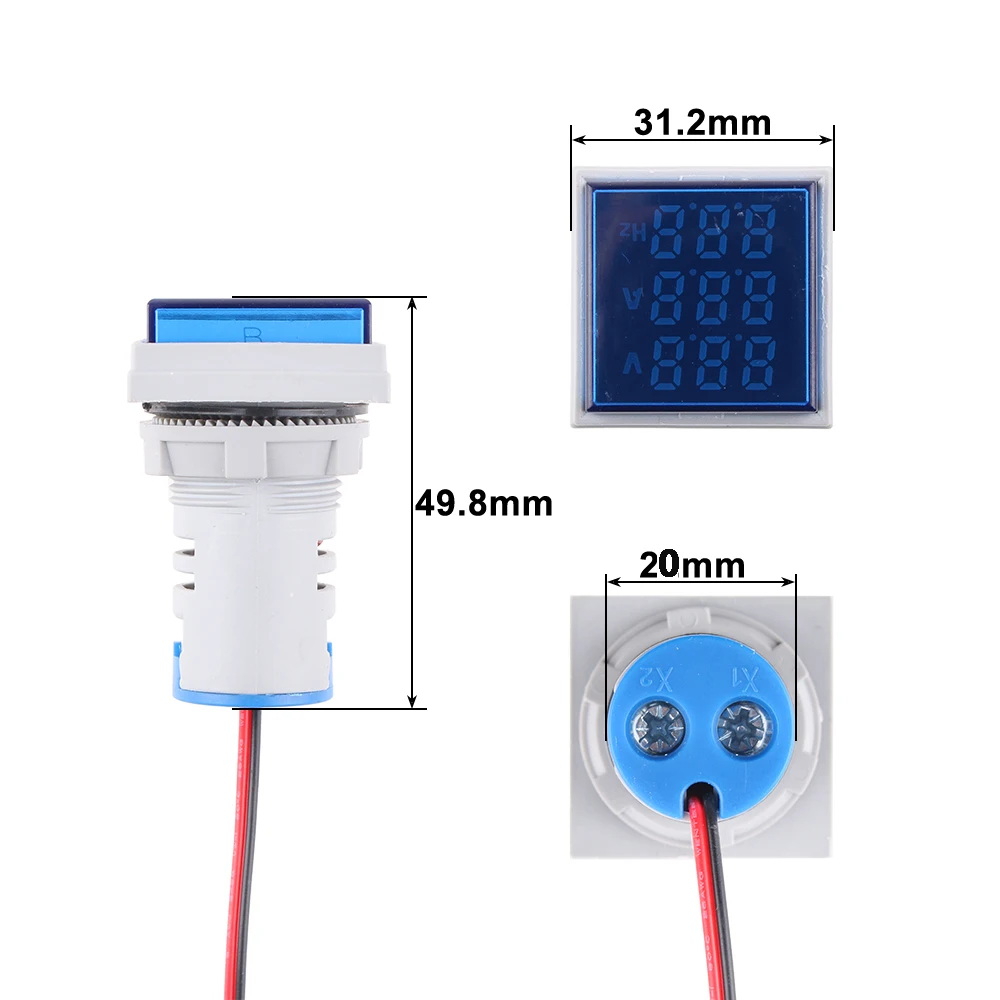 AC 60-500V 100A LED Digital 3in1Voltmeter Ammeter Hertz HZ Signal Light 220V Voltage Current Meter Volt Amp Tester Detector 22mm