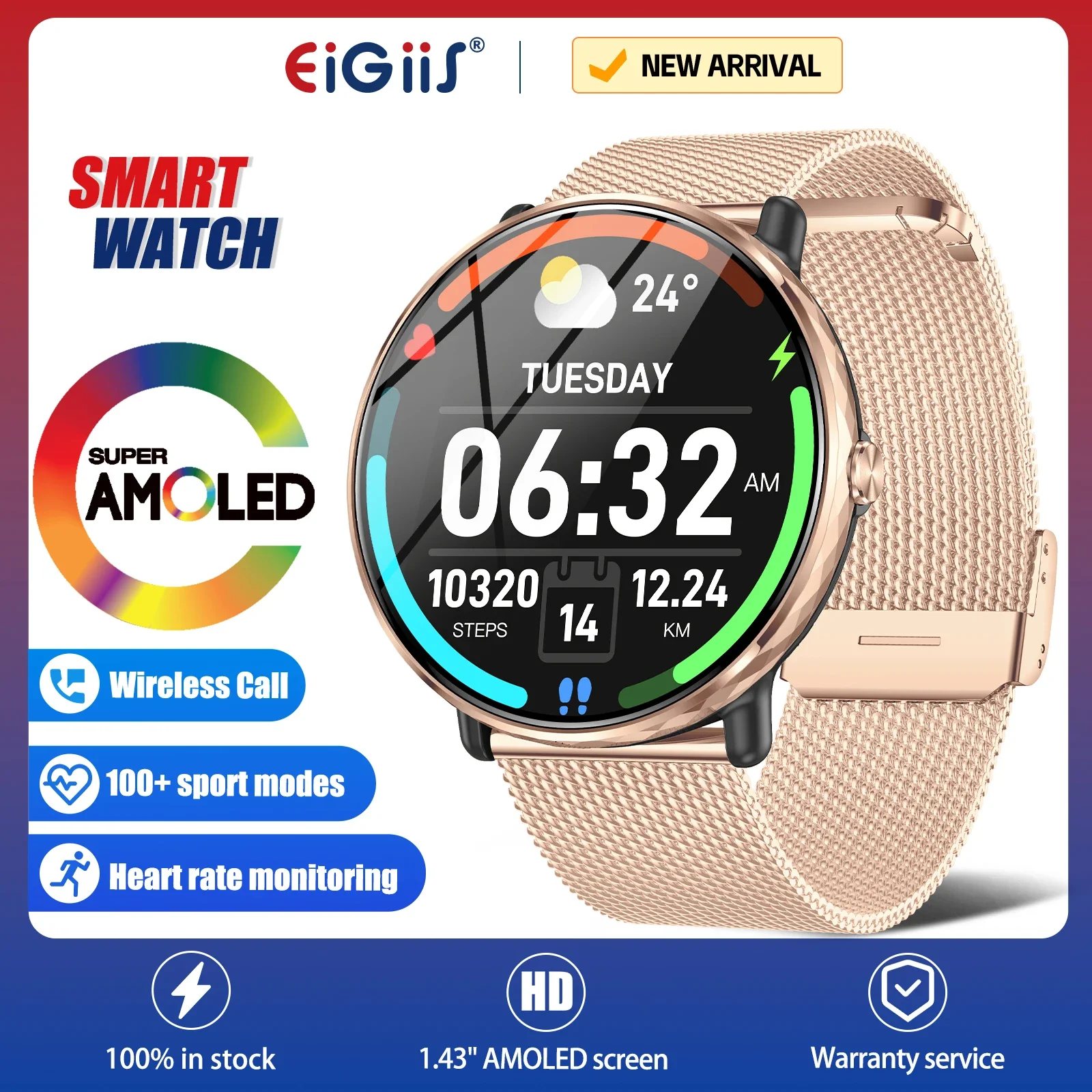 

EIGIIS S61 Smart Watch 1.43"Waterproof Rating IP68 AMOLED Men And Women Fashion Sports Watches Bluetooth Call Fitness Tracking