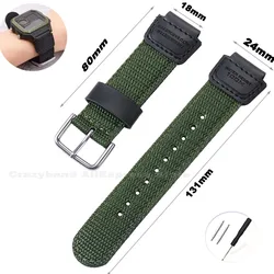 18mm Nylon Watch Strap for Casio W800H Men Canvas Sport Breathable Black Bracelet for SGW400 F91W F105/108/A158/168 Wristbelts