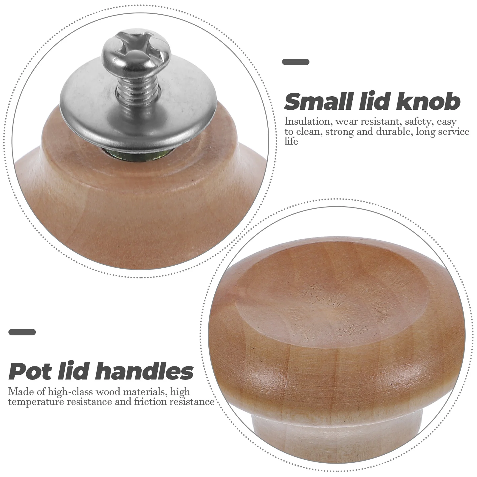 2 Pcs Solid Wood Pot Cap Top Bead Universal Handles Compact Knob Smooth Surface Mini Pan Knobs Wooden