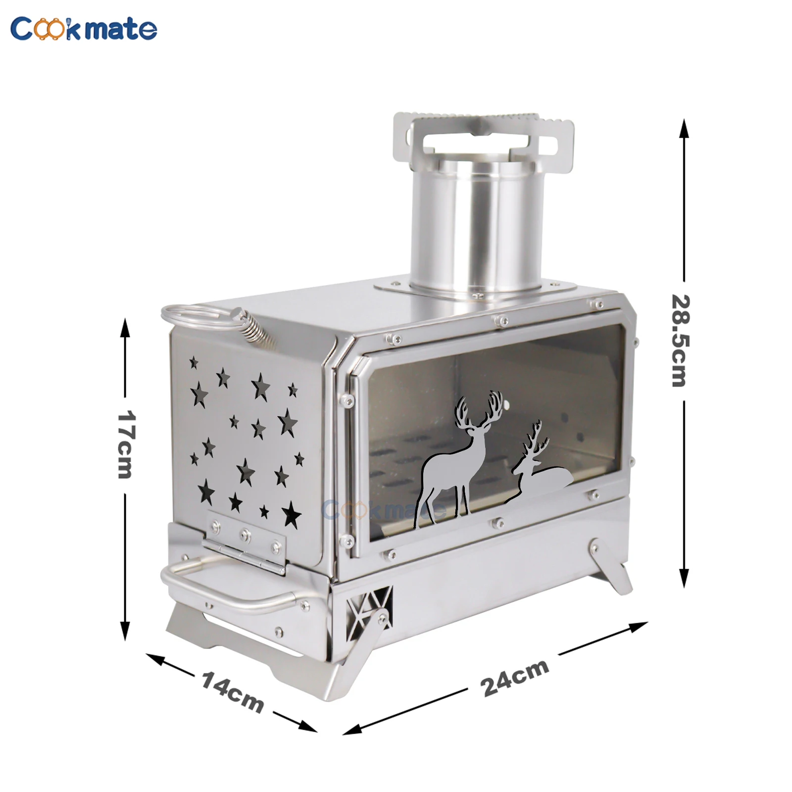 Stainless steel folding firewood stove | Deer viewing window heating+cooking dual-purpose camping stove for outdoor camping picnicking boiling water camping+cooking in one step - view 7