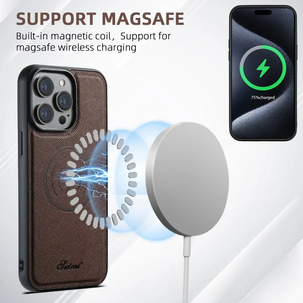 For iPhone 16 Pro Max 15 14 Plus 13 12  Wireless Charging For MagSafe Magnetic Phone Case 2-in-1 Card Holder PU Leather Cover