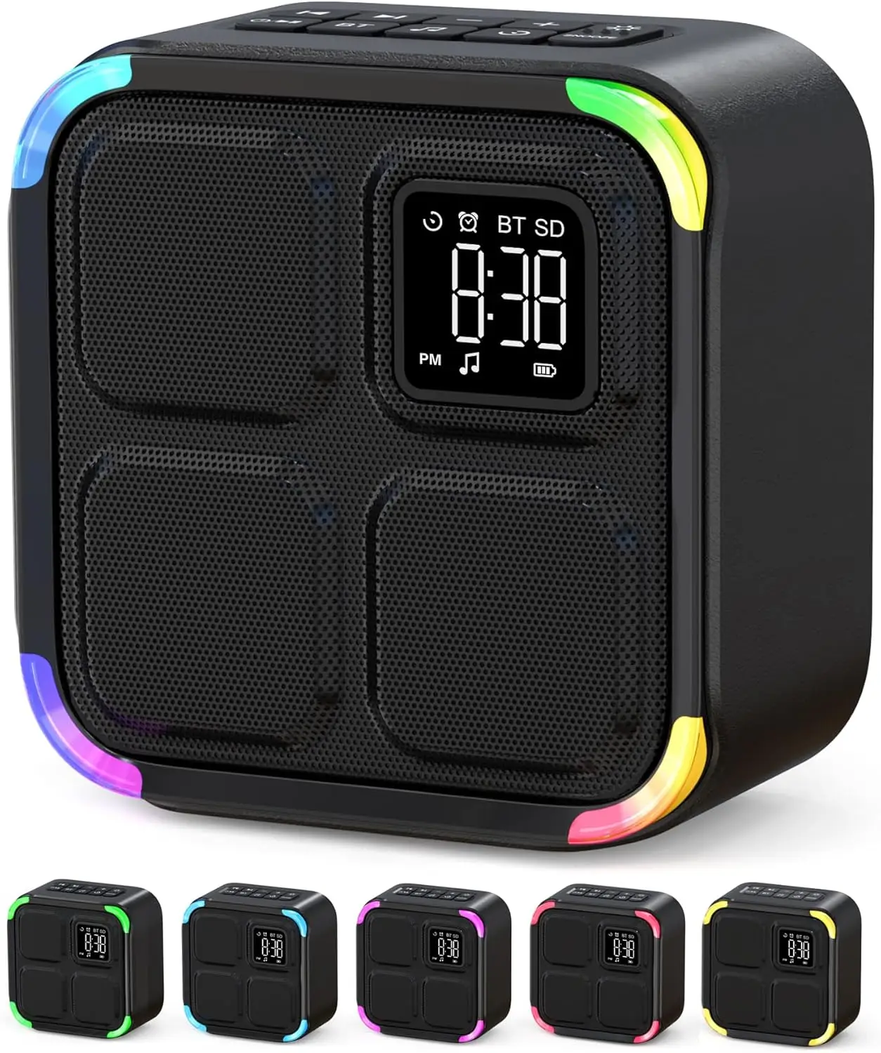 8 Lighting Mode Color Changing Night Light Dimmable Bluetooth Wireless Speaker Alarm Clock with Rechargeable Light Sleep Machine