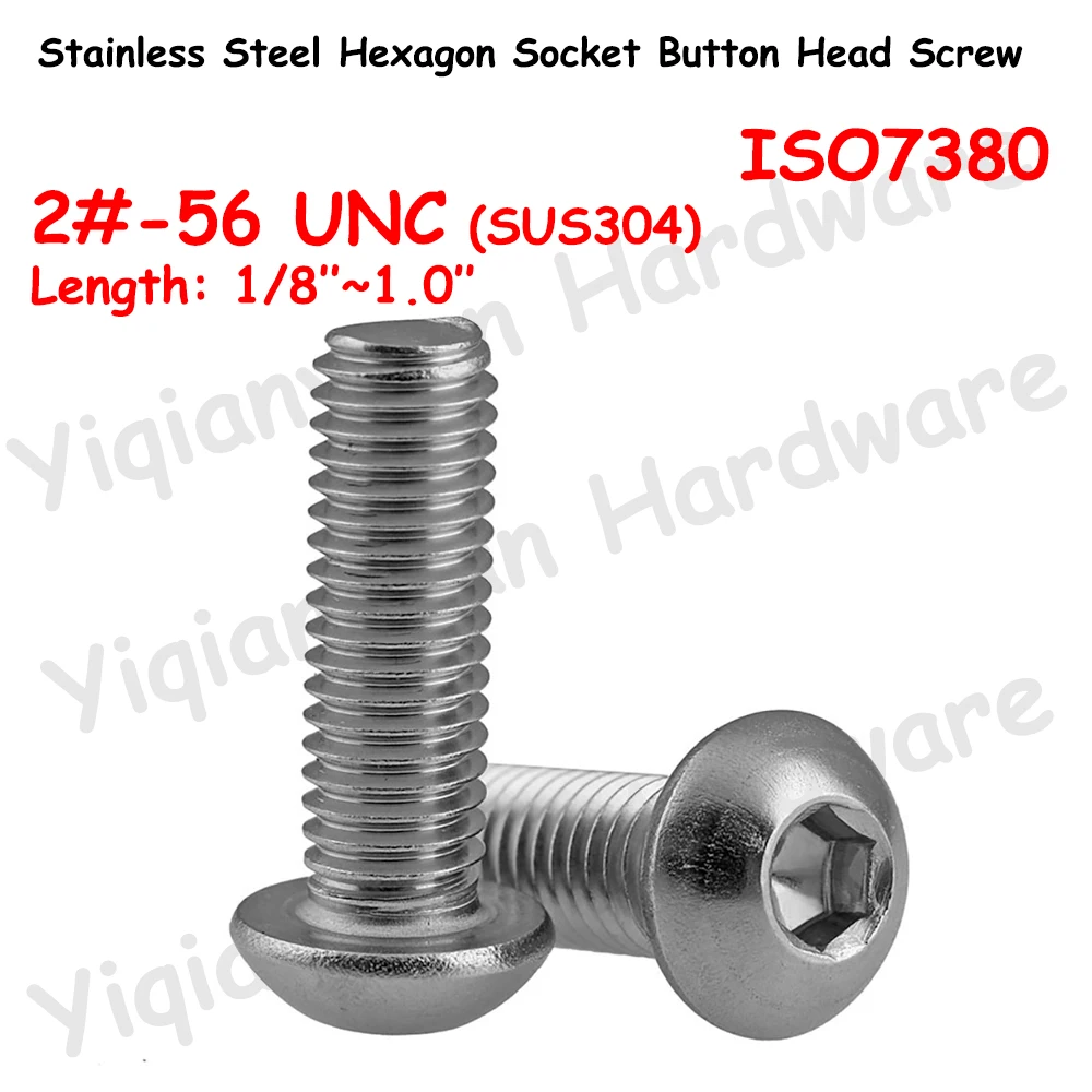 

Yiqianyuan 2#-56 UNC Thread ISO7380 SUS304 Stainless Steel Hexagon Socket Button Round Head Screws Allen Key Bolts Full Threaded