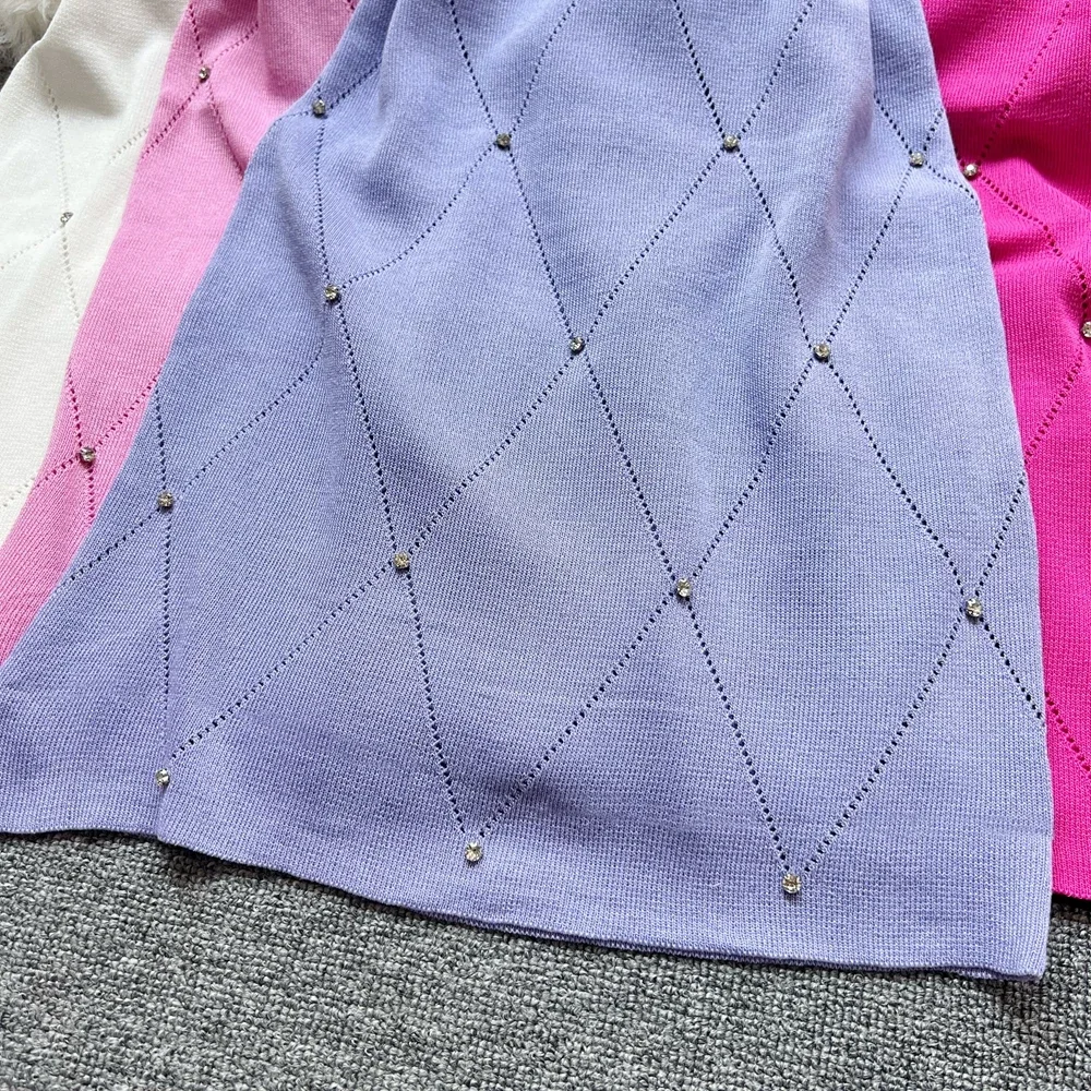 Summer New Hot Sexy Package Hips Knitted Dress Women Fashion Y2K Diamonds Bodycon Dress Streetwear Lady Outfits