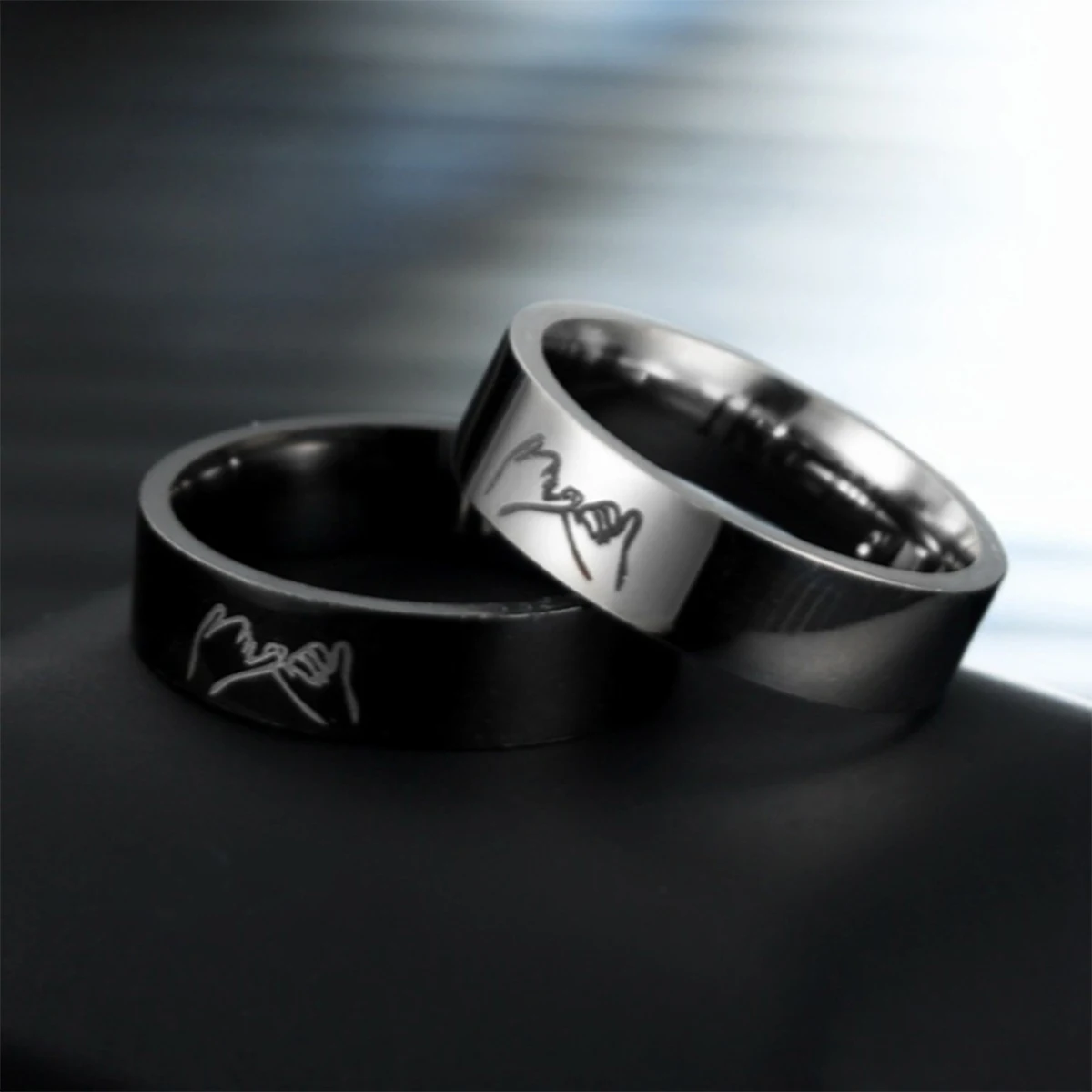 Titanium Steel Couple Rings with "I LOVE YOU" Engraved Inside - Black/White Matching Promise Rings for Couples, Anniversary Jewe