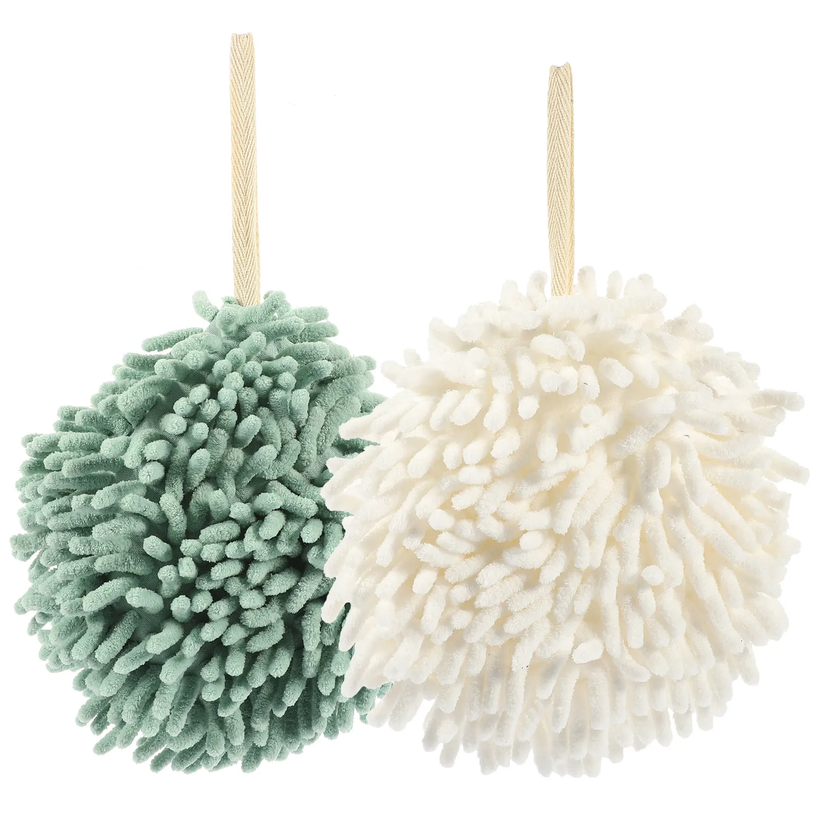 

2pcs Thick Chenille Hand Towel Super Absorbent Hanging Bathroom Kitchen Towels Home Decor Wall Mounted Drying Puff