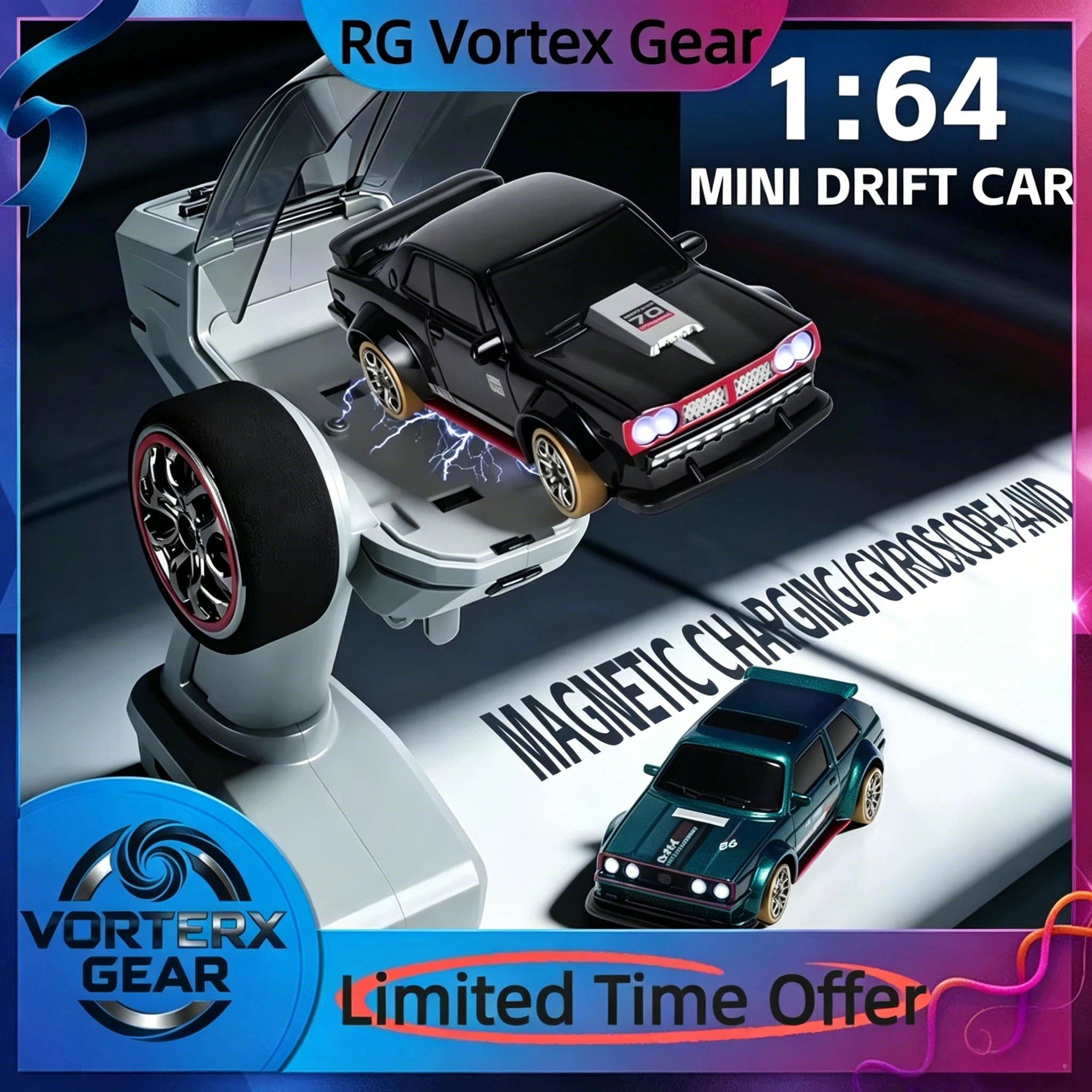 【In Stock】1/64 Mini Remote Control Car Full Scale Magnetic Charging Drift Desktop Series Pocket Car Entry Level Boy Drift Racing