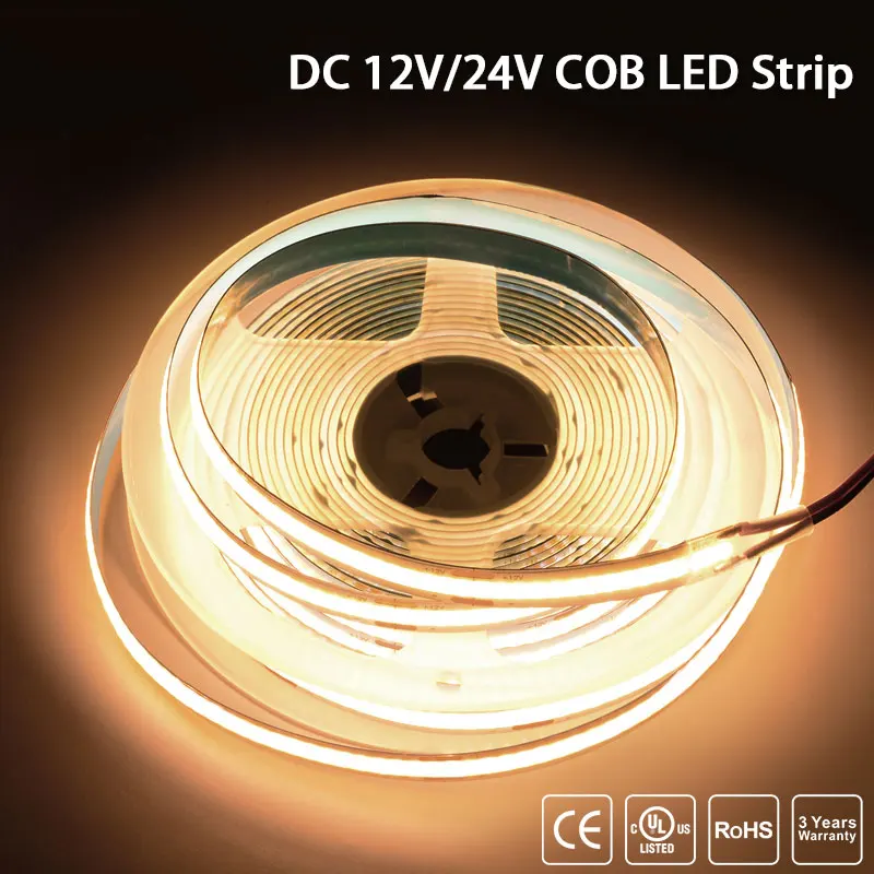 Tira conduzida cob 320 480 leds/m 5m luzes led flexíveis de alta densidade ra90 3000k 4000k 6500k fita linear ul listado dc12v 24v