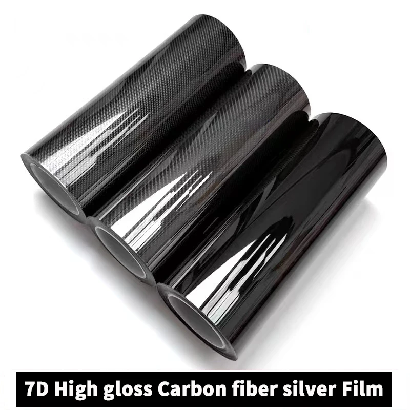 Adesivo per auto con pellicola per auto argento in fibra di carbonio lucida 7D, striscia protettiva per pasta fai-da-te per pedale d'ingresso porta automatica e specchietto laterale