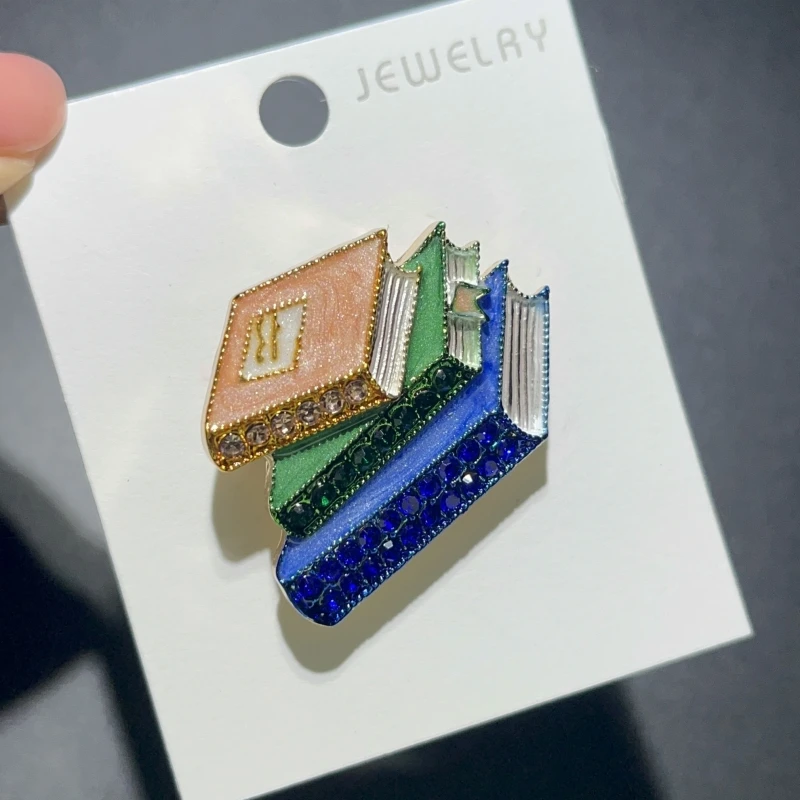 Wuli&baby Enamel Books Brooches For Women Rhinestone 3-book Stationary Beautiful Party Casual Brooch Pins Gifts