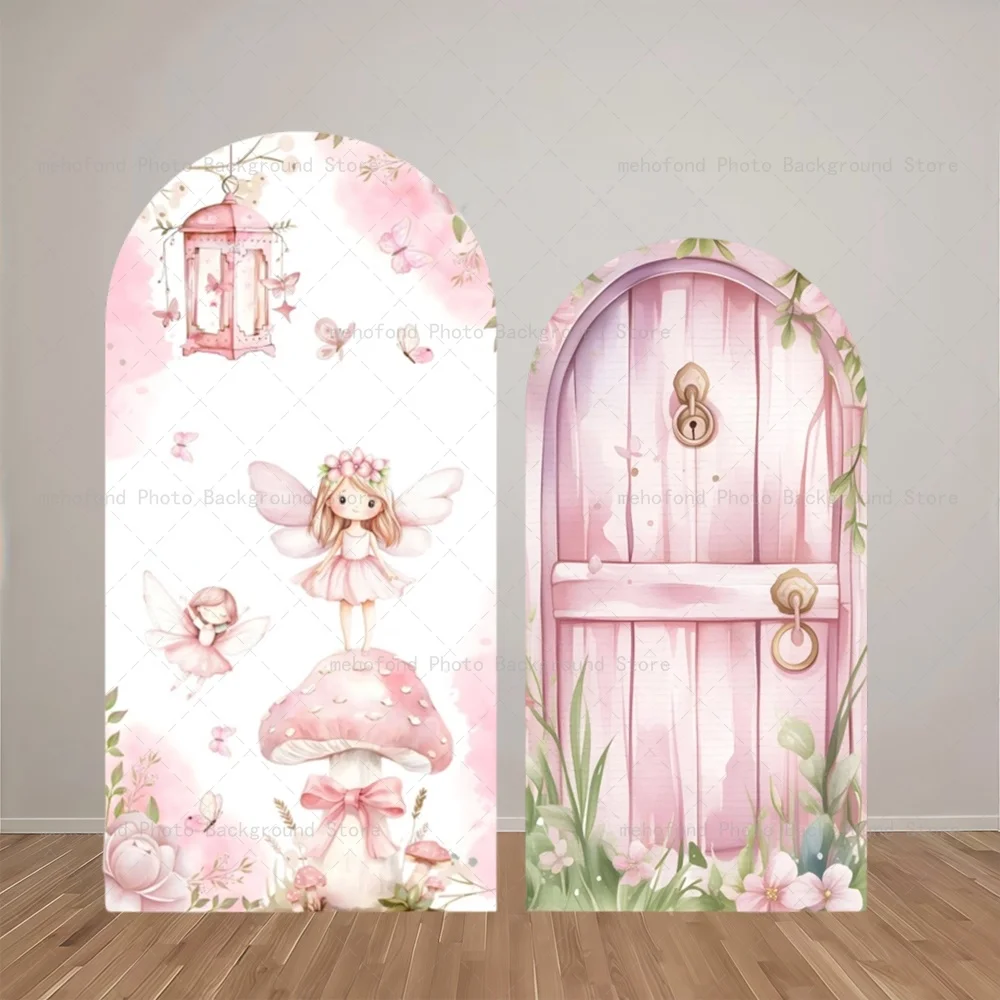 

Фон для фотосессии Mehofond: Розовый сказочный стиль, игривые грибы, деревянная дверь, декор для детского дня рождения, студийный фон для фотосъемки
