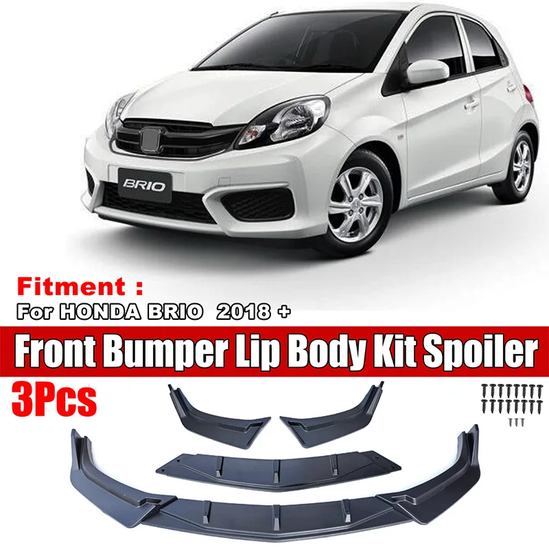 

For Honda 2018 BRIO Front Bumper Lip Separator Three-Stage Spoiler Guard Bright Black Carbon Fiber Car Kit