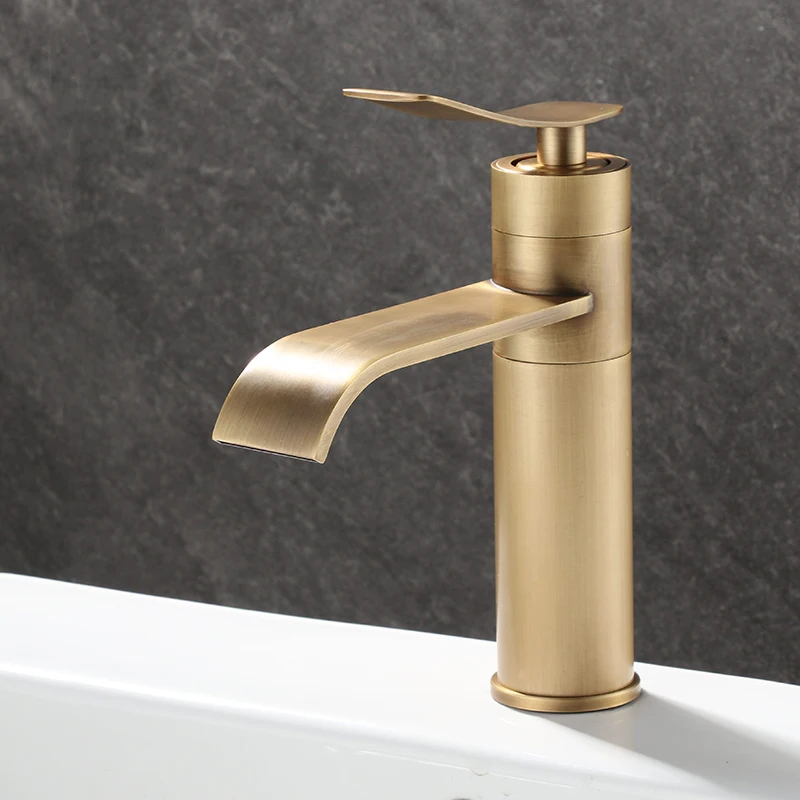 TOLM Basin Faucet Antique Bathroom Faucet Hybrid Faucet Black/Grey Wash Basin Faucet Single Lever Hot and Cold Water Faucet