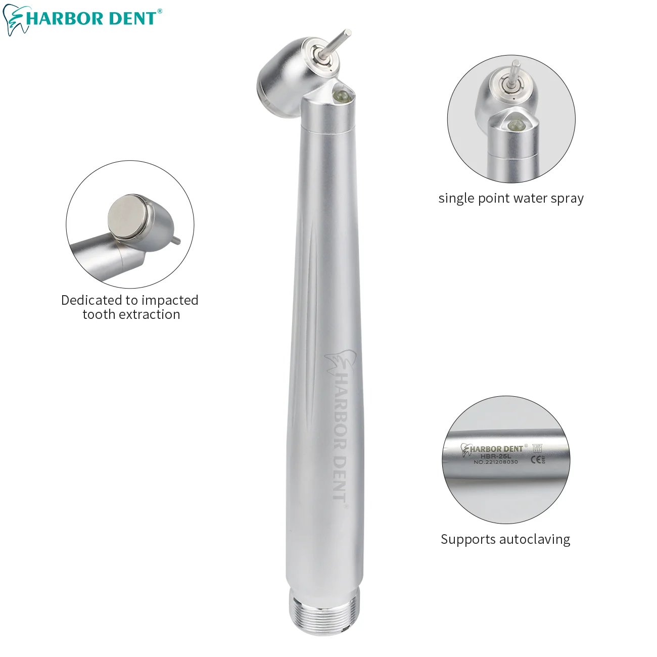 45 Degree Dental High Speed Handpiece With LED Light Dentistry E-generator Integrated Push Button Handpiece Single Water Spray