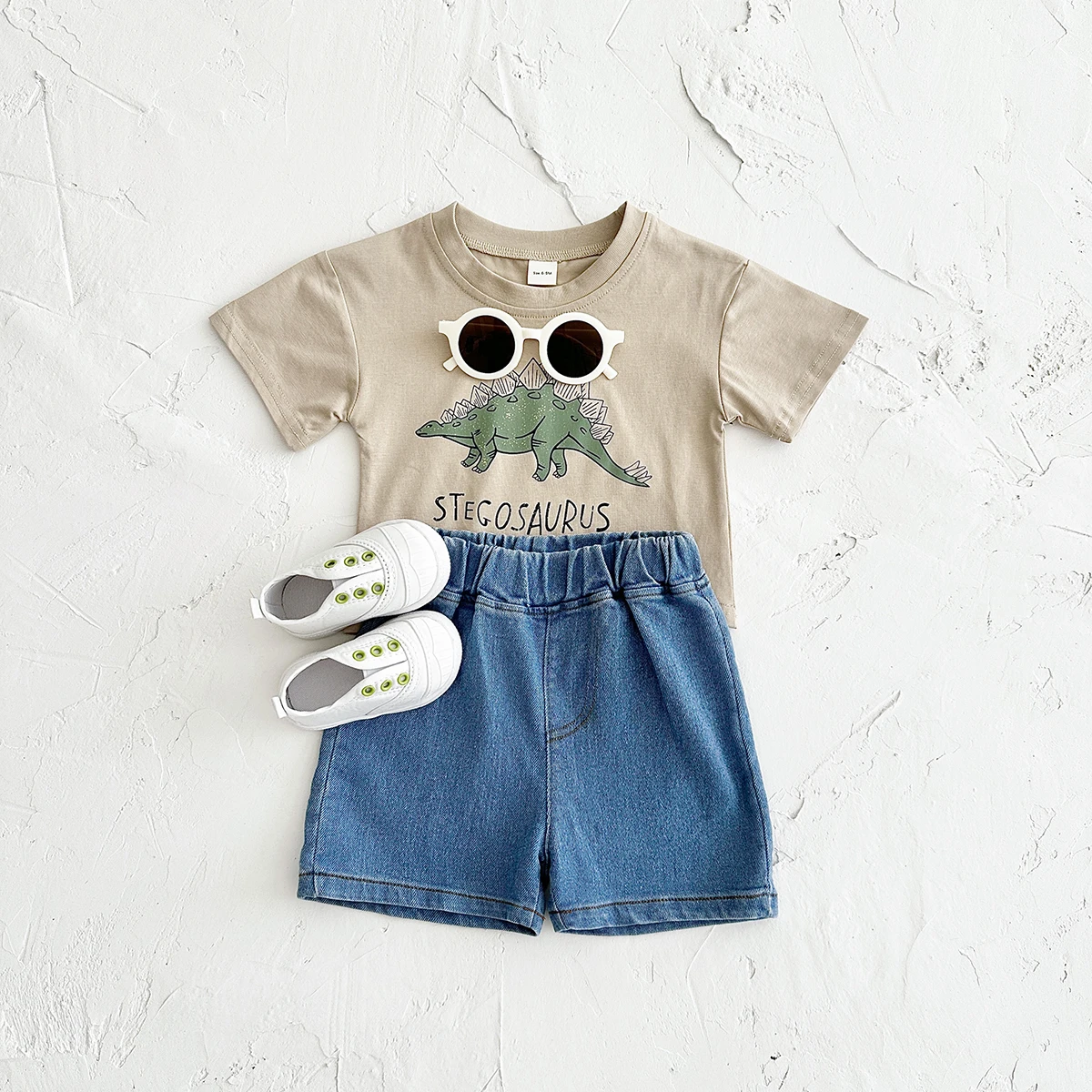 Baby Boy Clothes Set Dinosaur Print Cotton Short Sleeved T-shirt +Denim Shorts Girls Clothes 0-3Years Children Summer Suit