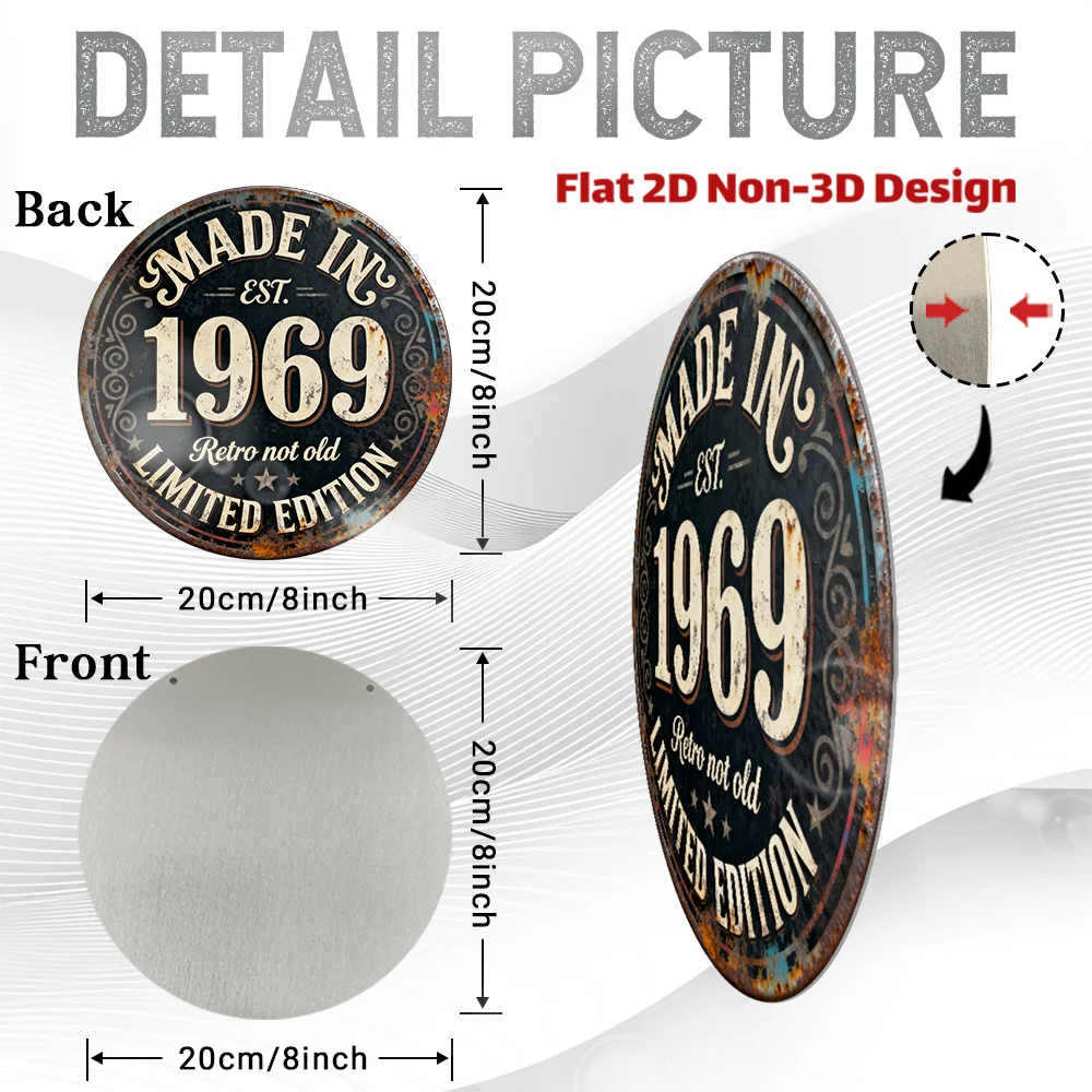 2D Flat, 1pc Vintage 1969 Limited Edition Metal Wall Sign - 50+ Years Retro 1969 Birth Year Gift, 8