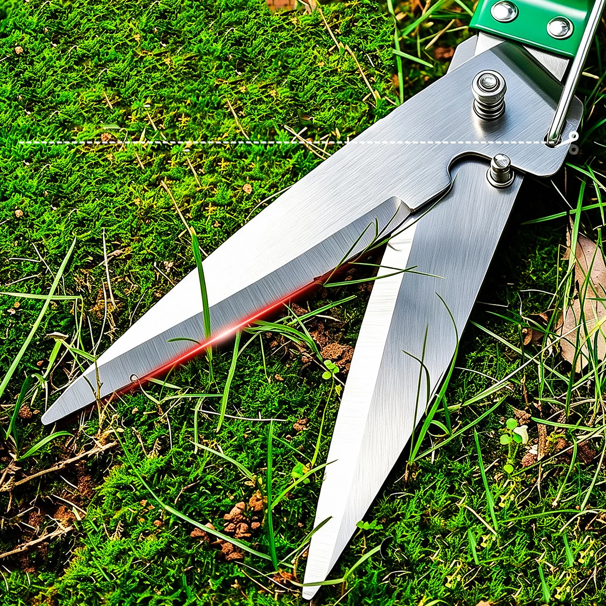 Edelstahl-Grasschere mit Federmechanismus für Arbeitserleichterung, Handlicher Rasenschneider für Gartenarbeit, Heckenschnitt und Unkrautentfernung – Detail 9