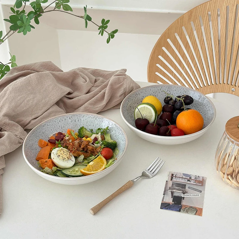 Japanese Retro Ceramic Kiln Change Salad Bowl Household Fruit Salad Bowls Kitchen Deep Plate Tableware