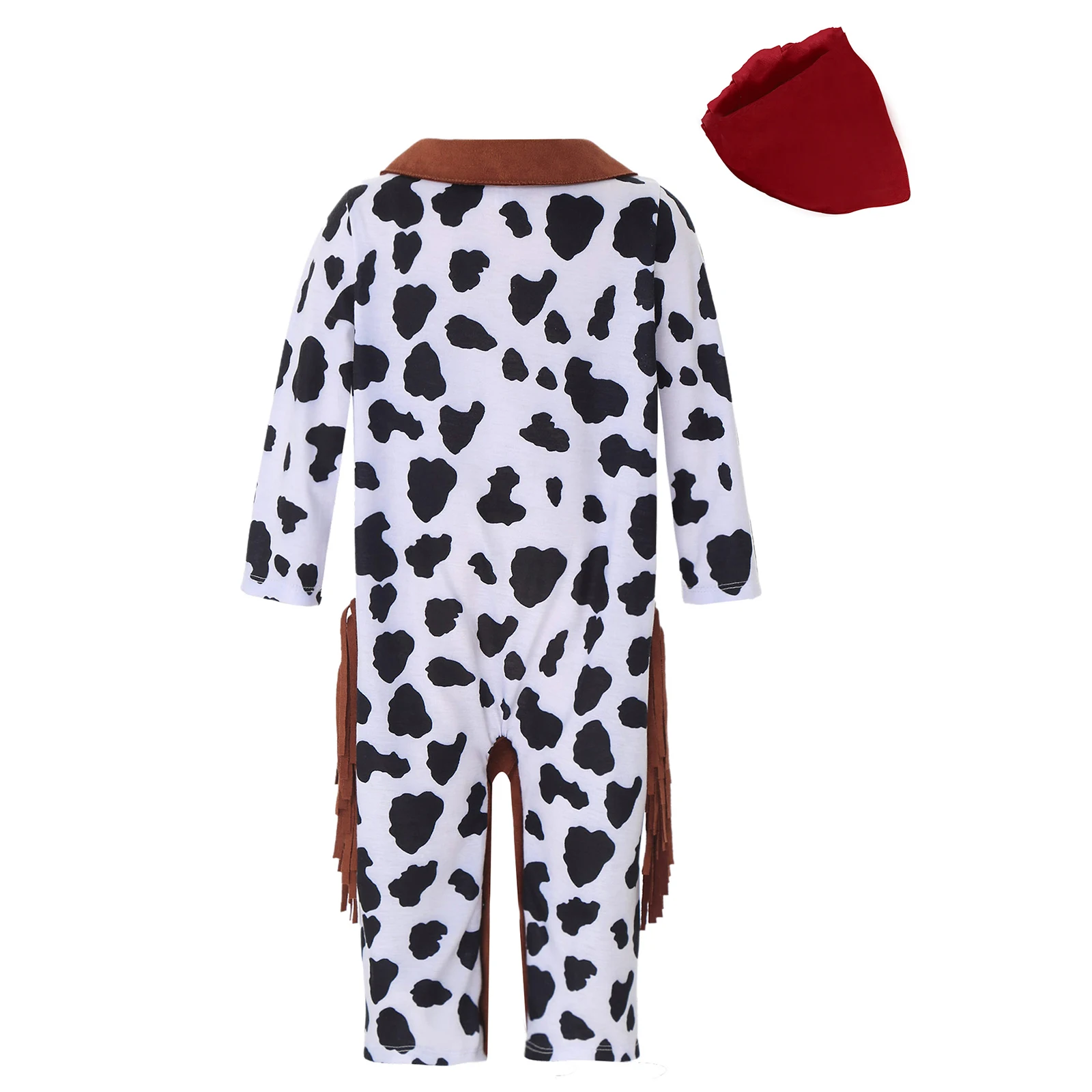 

Baby Boy Western Cowboy Costume Long Sleeve Cow Tassels Bodysuit with Cowboy Bandanna Halloween Carnival Themed Party Dress Up
