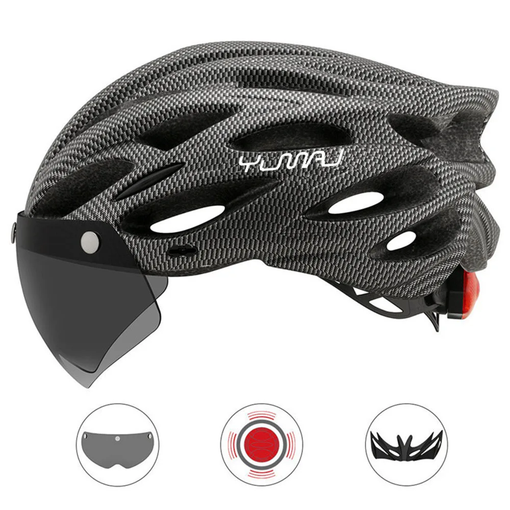 YUMAJ Ultralight Helmet Road MTB Helmet Intergrally-molded with Removable Visor Goggles Bike Taillight Helmet YM-26 NEW