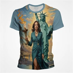 Yaz erkek kadın T Shirt Kamala Harris 3D grafik T Shirt yaz kısa kollu Tee üst erkekler giyim nefes hoş T-shirt Tops