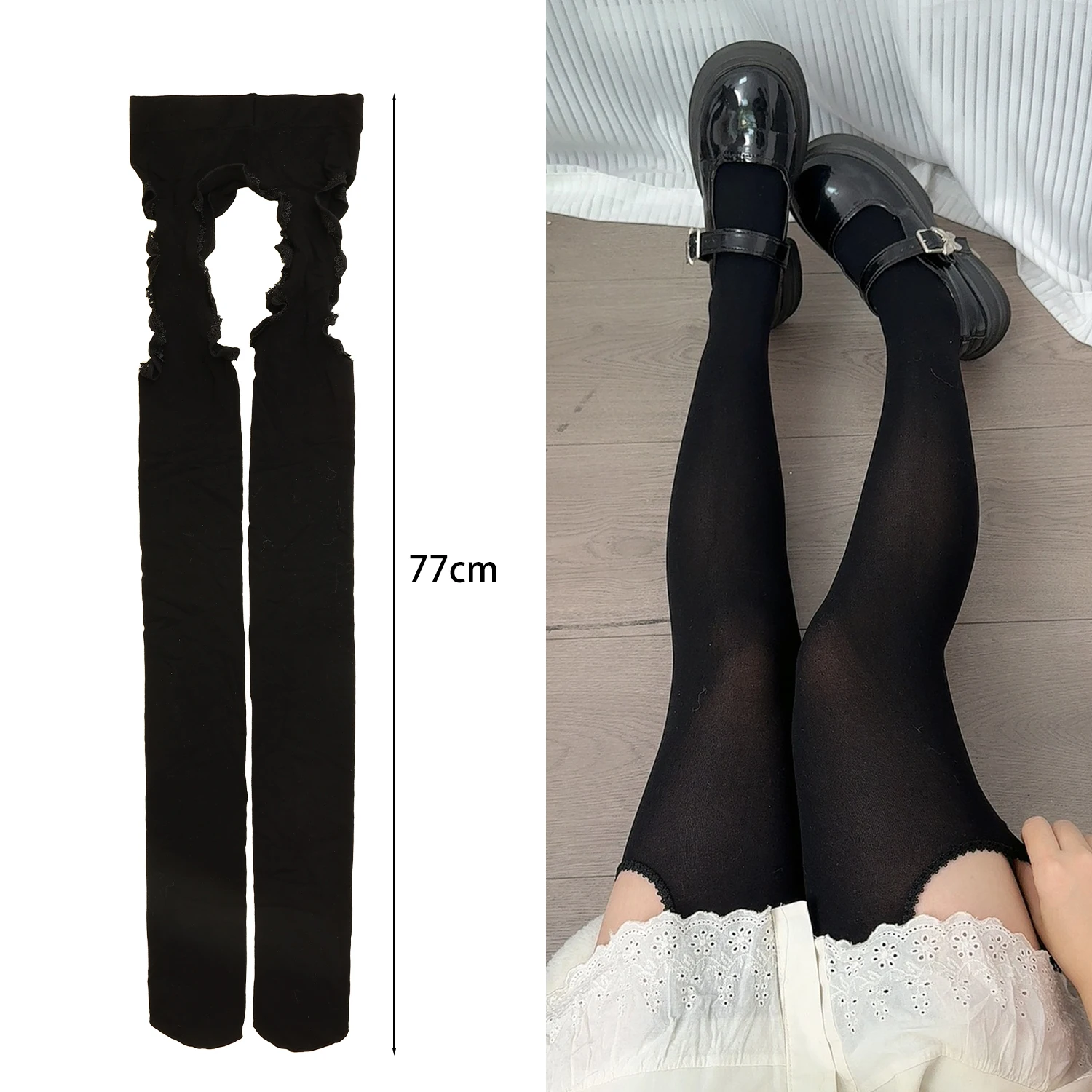 Schwarze Strapsstrümpfe für Damen JK Lolita Y2K Punk Hohe Taille Oberschenkel-Strapsstrümpfe Atmungsaktive Lange Socken