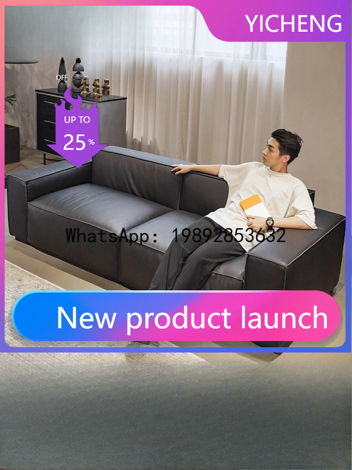 

LYY Genuine Leather Sofa Living Room Tofu Block Bedroom Home Use Square First Layer Cowhide Small Apartment Simple Double Sofa