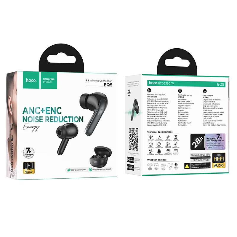 HOCO Wireless ANC+ENC Noise Reduction Earphone APP Control HiFi Stereo Music EQ Sound Bluetooth 5.3 Headset Support Dual Connect view 6