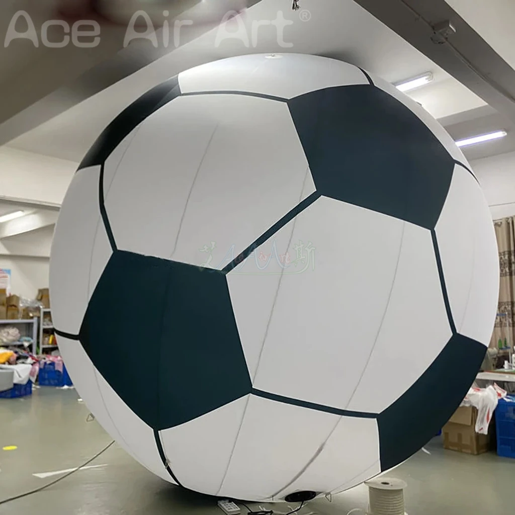 Balón de fútbol inflable gigante, soplado de aire, fútbol con luz LED blanca, escenario para eventos, decoración al aire libre, juegos, accesorios publicitarios