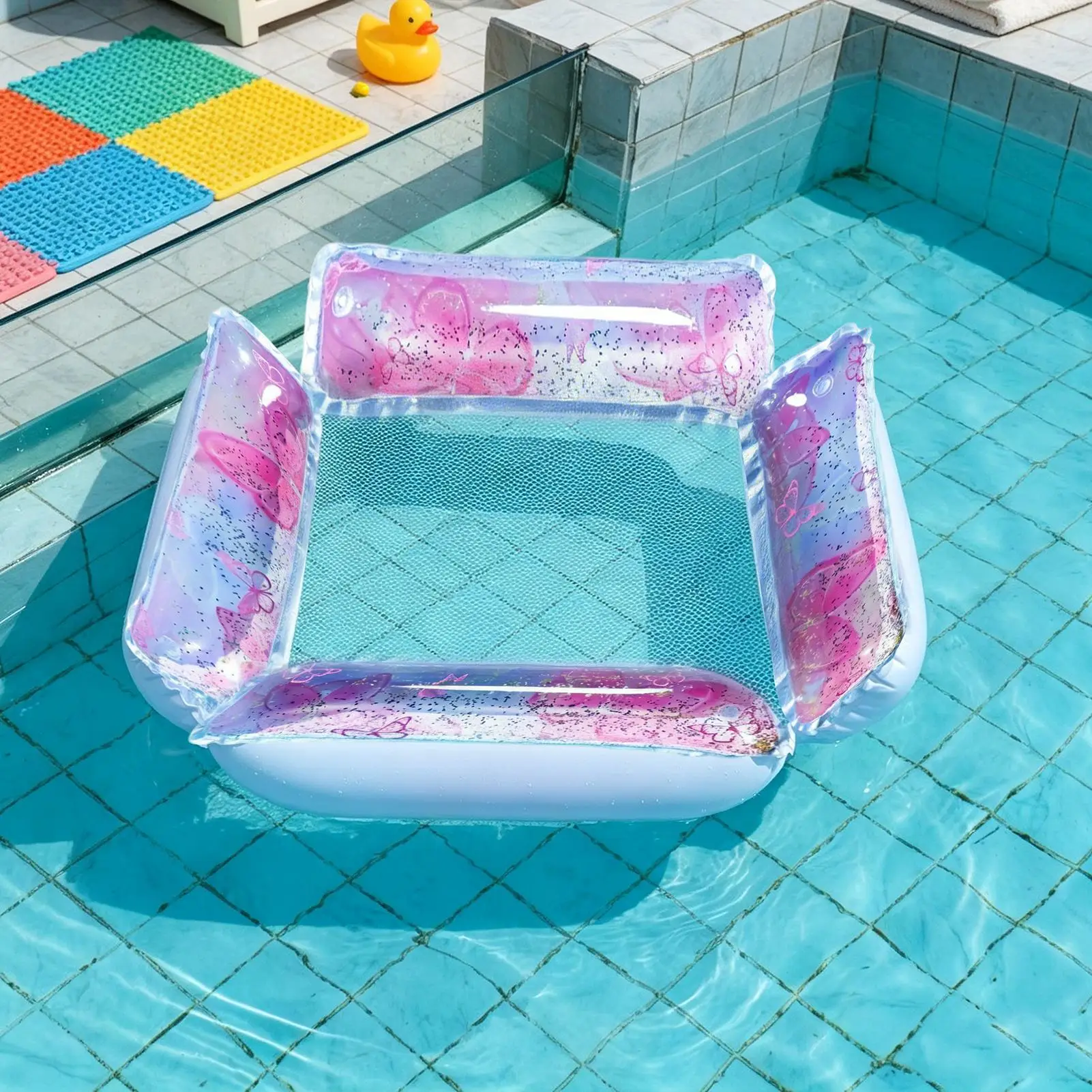 Inflatable Pool Lounger Four-Tube Mesh Breathable Raft Swim Pool Lounge Float Inflatable For Backyard Lake Poolside River Men