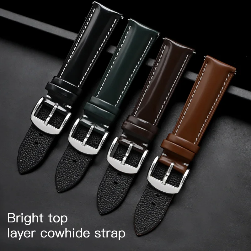 First-Layer Genuine Leather, Glossy Cowhide, Quick-Release Watch Strap, Glossy Leather Strap, Calfskin Strap, 20mm 22mm, Includes Disassembly and Assembly Tools