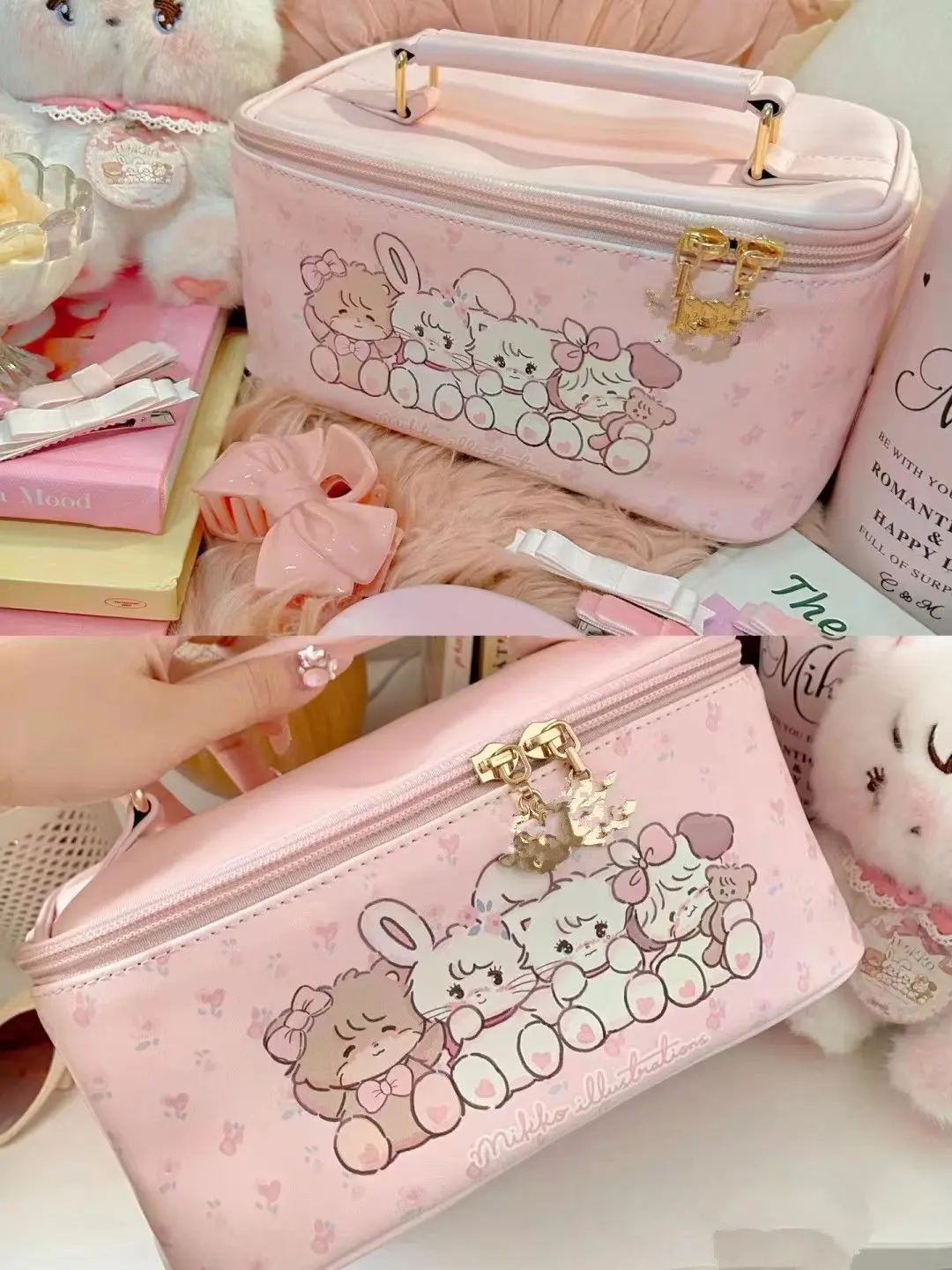 

Mikko New Makeup Bag Cosmetic Storage Large Capacity Anime Storage Bag Cute Cat Little Rabbit Square Handbag Girl Toys Gifts