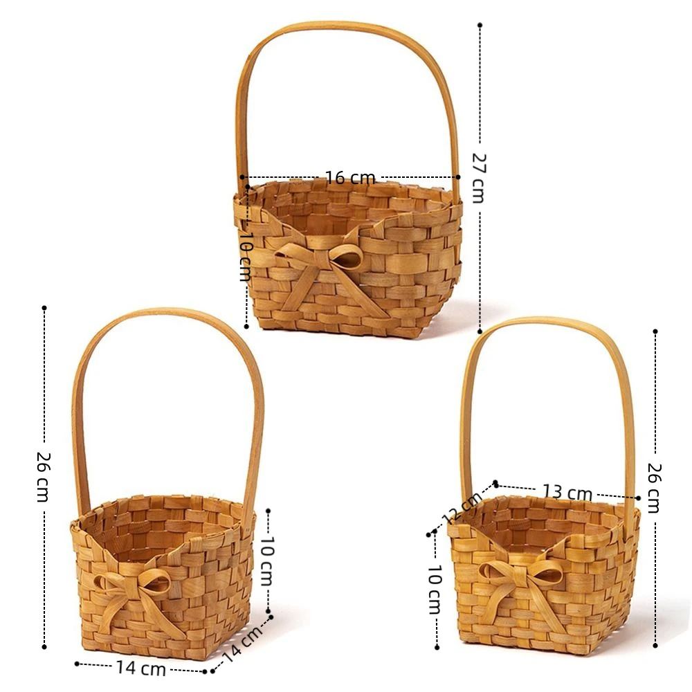 Willow Rattan Bride Flower Basket Picnic Container Hand-Woven Bowknot Flower Basket with Handle Sundries Organizer Flower Girl image 6