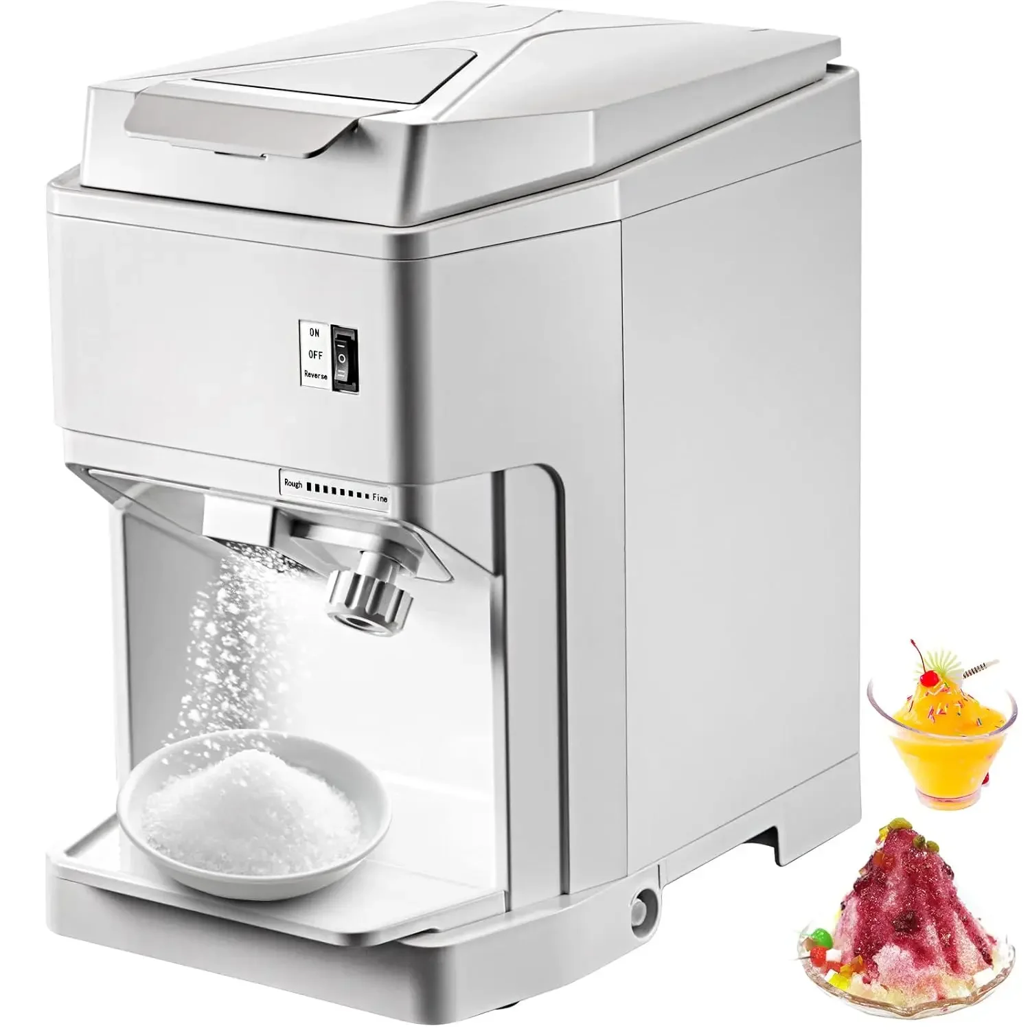 

Ice Shaver Machine Electric, Snow Cone Machine Commercial 265 LBS/H, Shaved Ice Machine w/Ice Hopper & Lid, White