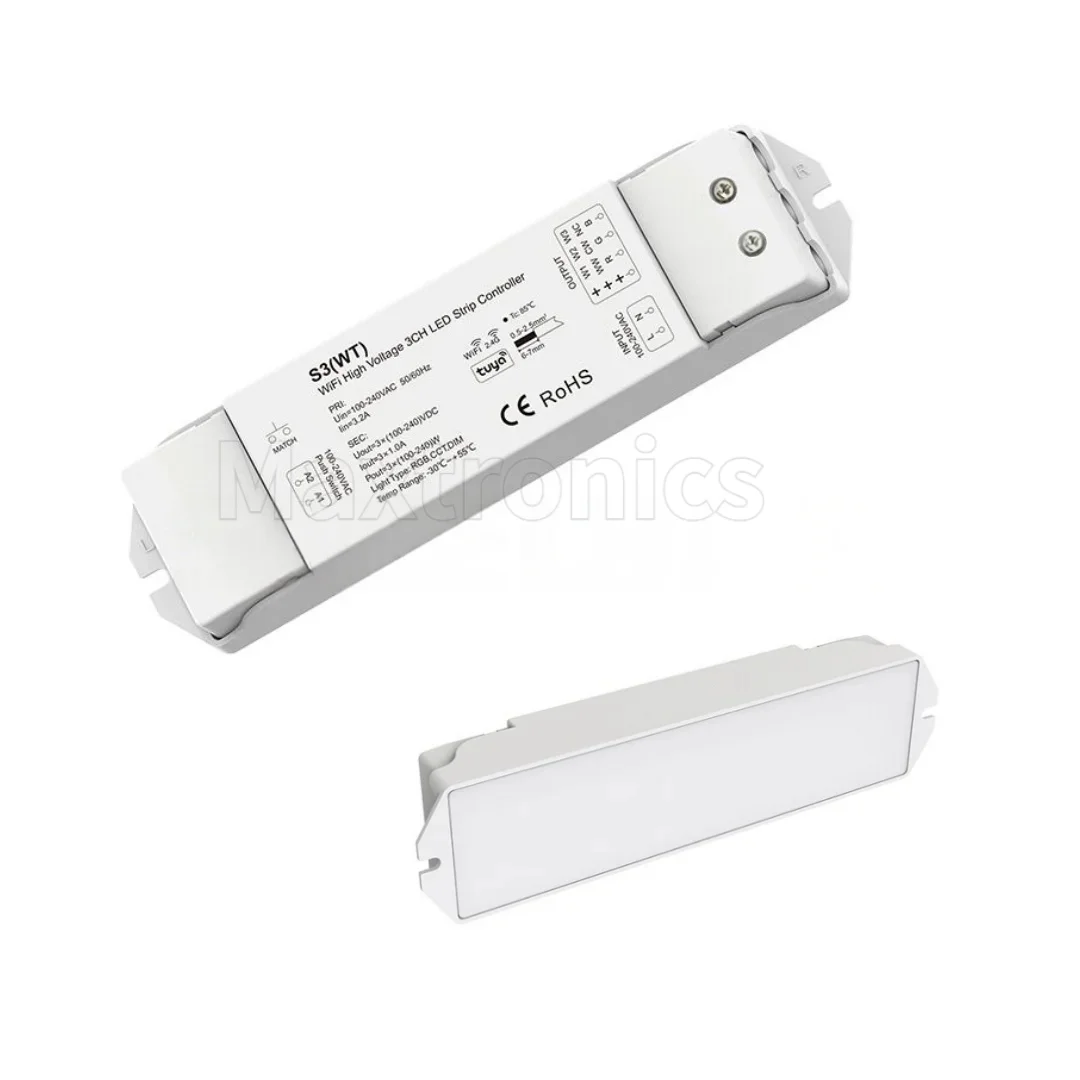 AC100-240V 3CH*1A WiFi & RF High Voltage Controller Skydance RF2.4G S3(WT) RGB LED Strip Controller Tuya APP Cloud/Voice Control